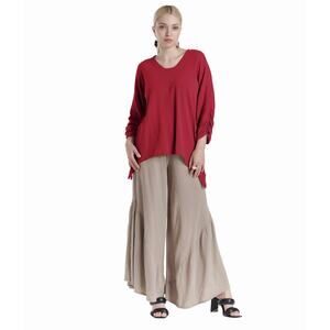 OH MY GAUZE Arty Cotton Gauze Red Crimson Cotton ruched sleeve Tunic Size 1 S/M